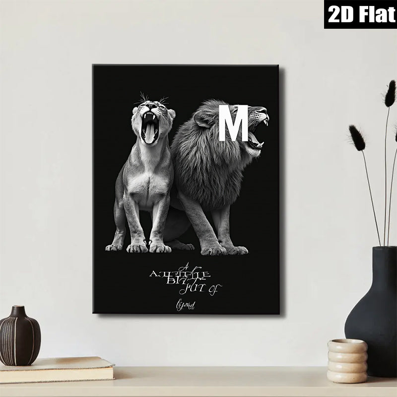2D flat 1pc Majestic Lion Pair Wall Art Canvas Prints for Living Room Bedroom Modern Farmhouse Decor Gallery Wrapped Animal Wildlife Photography
