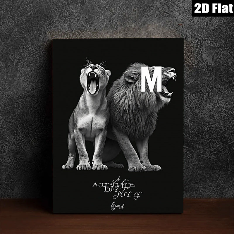 2D flat 1pc Majestic Lion Pair Wall Art Canvas Prints for Living Room Bedroom Modern Farmhouse Decor Gallery Wrapped Animal Wildlife Photography