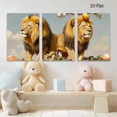 2D flat 1pc Majestic Lion Pair Wildlife Canvas Wall Art for Living Room Bedroom Home Decor farmhouse style gallery wrapped ready to hang