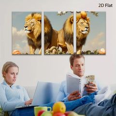 2D flat 1pc Majestic Lion Pair Wildlife Canvas Wall Art for Living Room Bedroom Home Decor farmhouse style gallery wrapped ready to hang