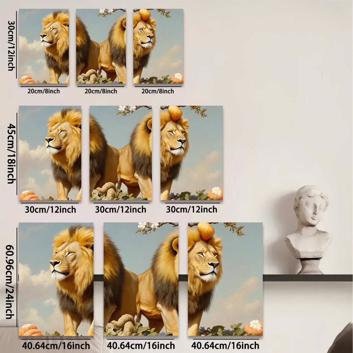 2D flat 1pc Majestic Lion Pair Wildlife Canvas Wall Art for Living Room Bedroom Home Decor farmhouse style gallery wrapped ready to hang