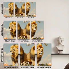 2D flat 1pc Majestic Lion Pair Wildlife Canvas Wall Art for Living Room Bedroom Home Decor farmhouse style gallery wrapped ready to hang