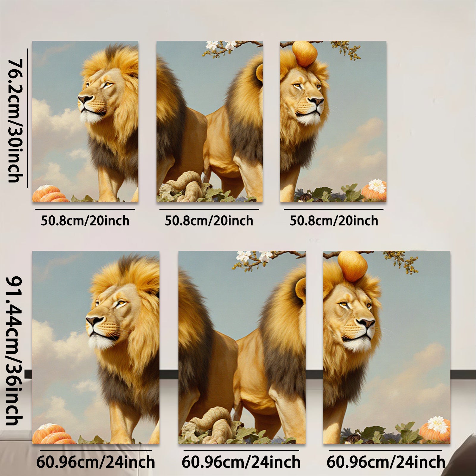2D flat 1pc Majestic Lion Pair Wildlife Canvas Wall Art for Living Room Bedroom Home Decor farmhouse style gallery wrapped ready to hang