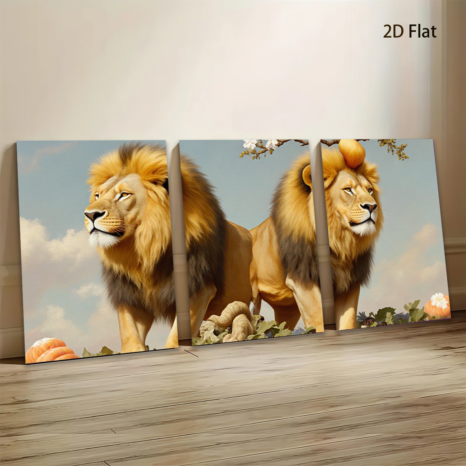 2D flat 1pc Majestic Lion Pair Wildlife Canvas Wall Art for Living Room Bedroom Home Decor farmhouse style gallery wrapped ready to hang