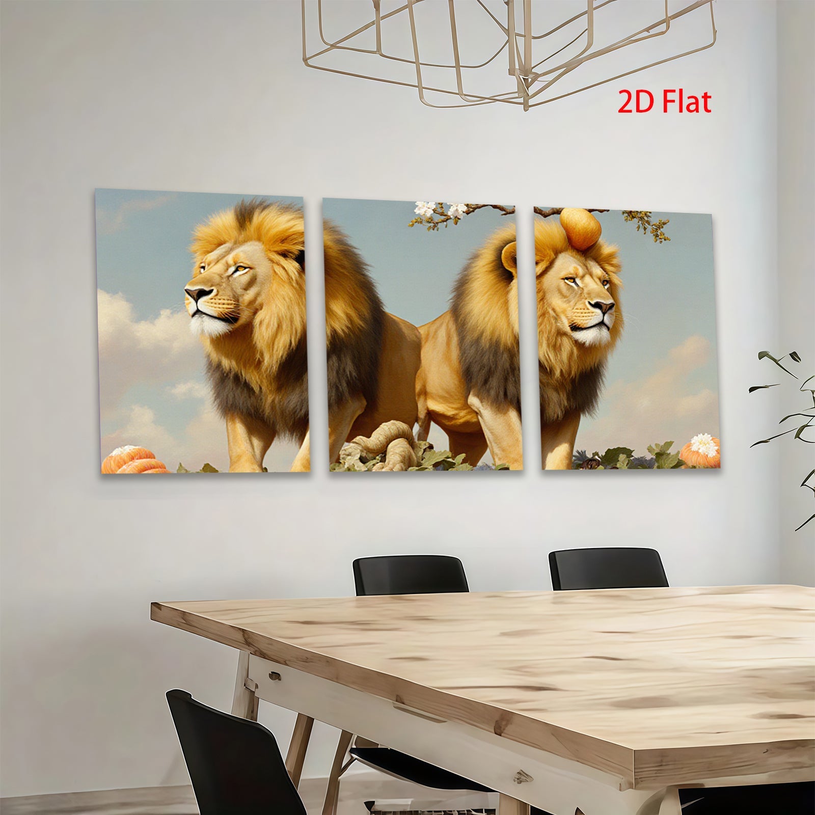 2D flat 1pc Majestic Lion Pair Wildlife Canvas Wall Art for Living Room Bedroom Home Decor farmhouse style gallery wrapped ready to hang