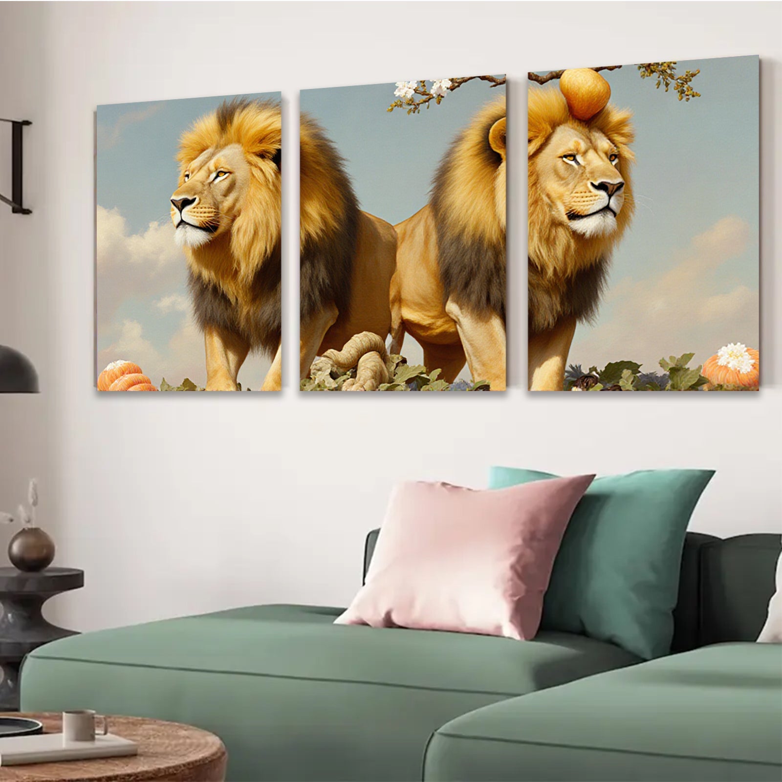2D flat 1pc Majestic Lion Pair Wildlife Canvas Wall Art for Living Room Bedroom Home Decor farmhouse style gallery wrapped ready to hang