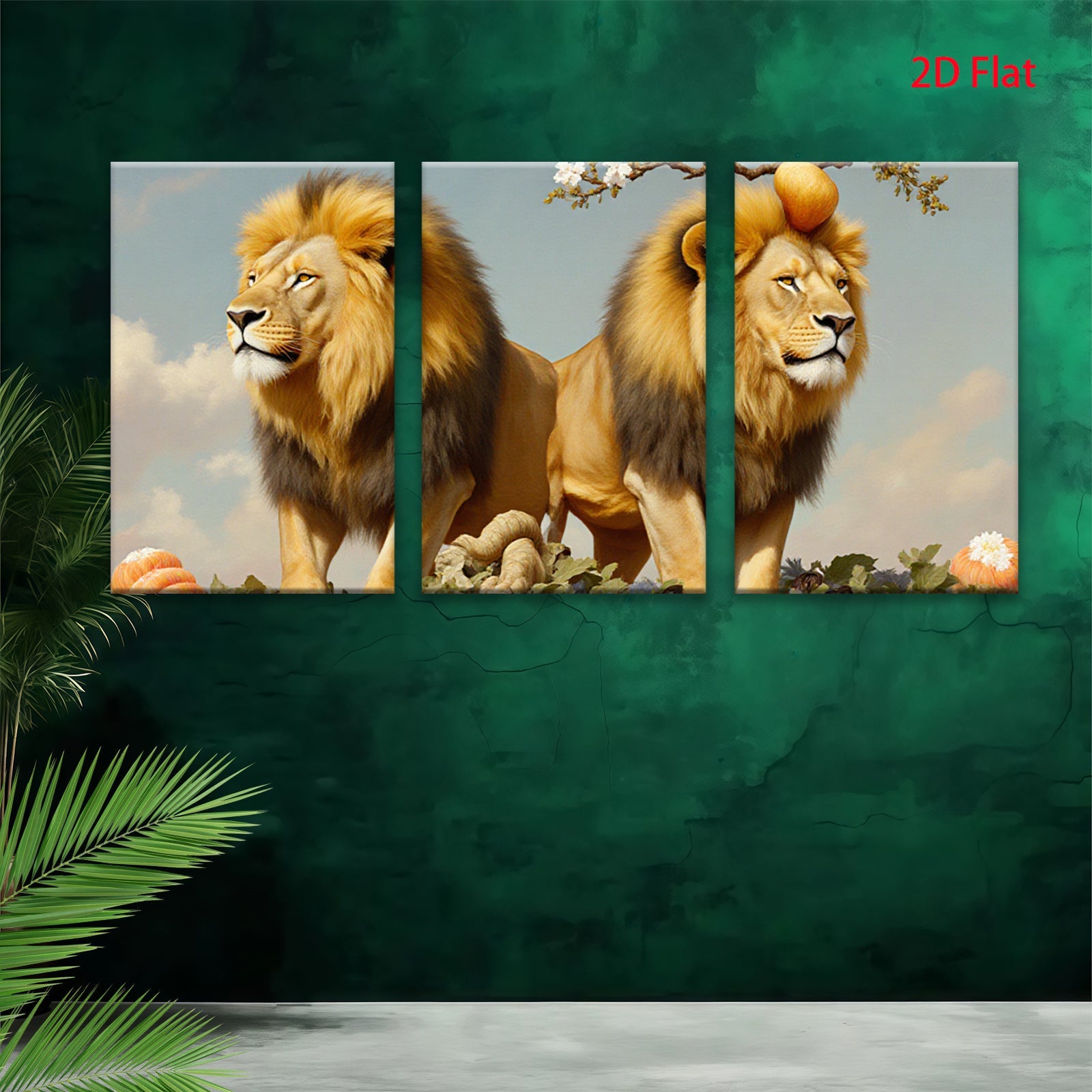 2D flat 1pc Majestic Lion Pair Wildlife Canvas Wall Art for Living Room Bedroom Home Decor farmhouse style gallery wrapped ready to hang