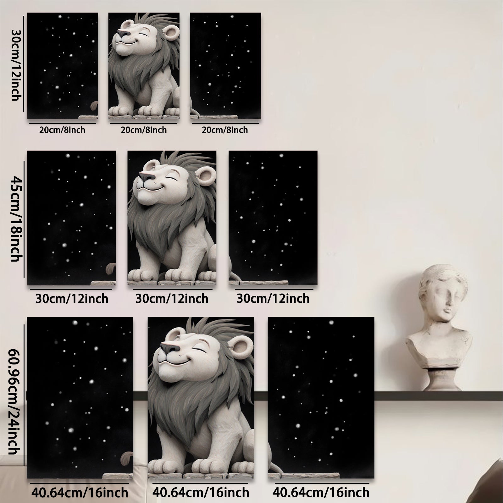 2D flat 1pc Majestic Lion Portrait Animal Wall Art Canvas Prints for Living Room Bedroom Home Decor Gallery Wrapped Modern Farmhouse Style