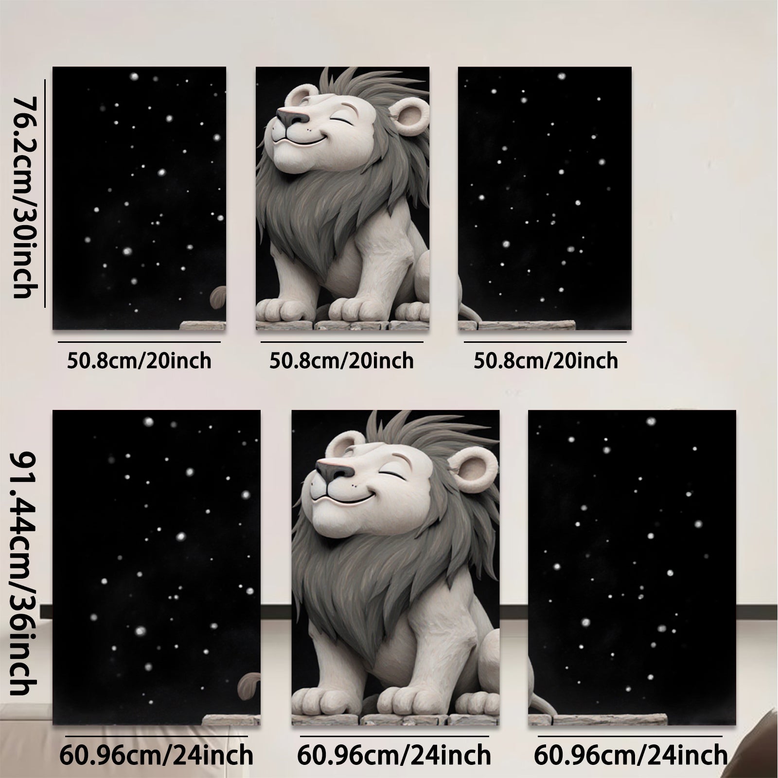 2D flat 1pc Majestic Lion Portrait Animal Wall Art Canvas Prints for Living Room Bedroom Home Decor Gallery Wrapped Modern Farmhouse Style