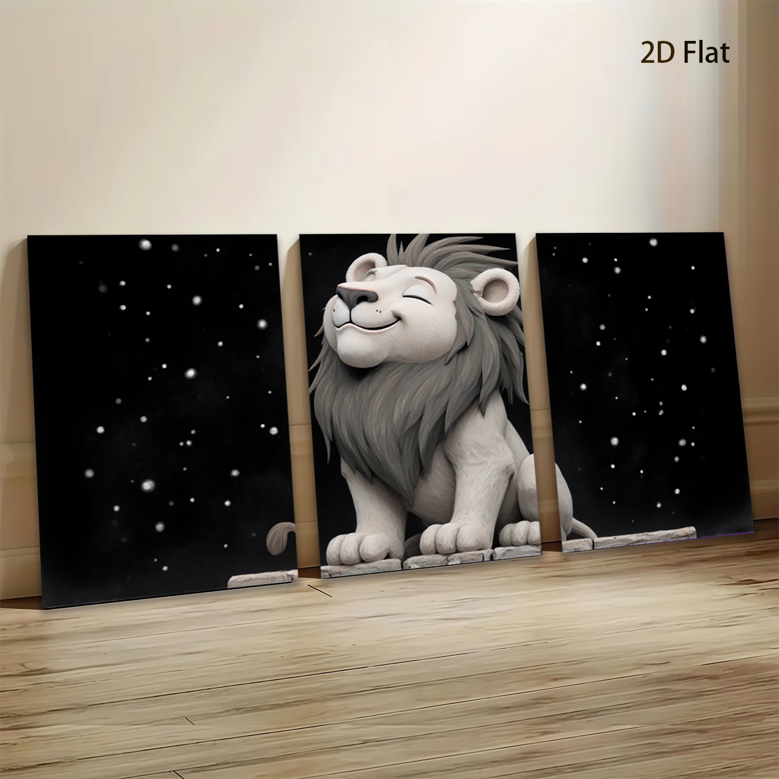 2D flat 1pc Majestic Lion Portrait Animal Wall Art Canvas Prints for Living Room Bedroom Home Decor Gallery Wrapped Modern Farmhouse Style