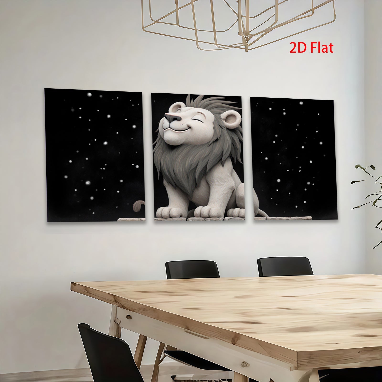 2D flat 1pc Majestic Lion Portrait Animal Wall Art Canvas Prints for Living Room Bedroom Home Decor Gallery Wrapped Modern Farmhouse Style