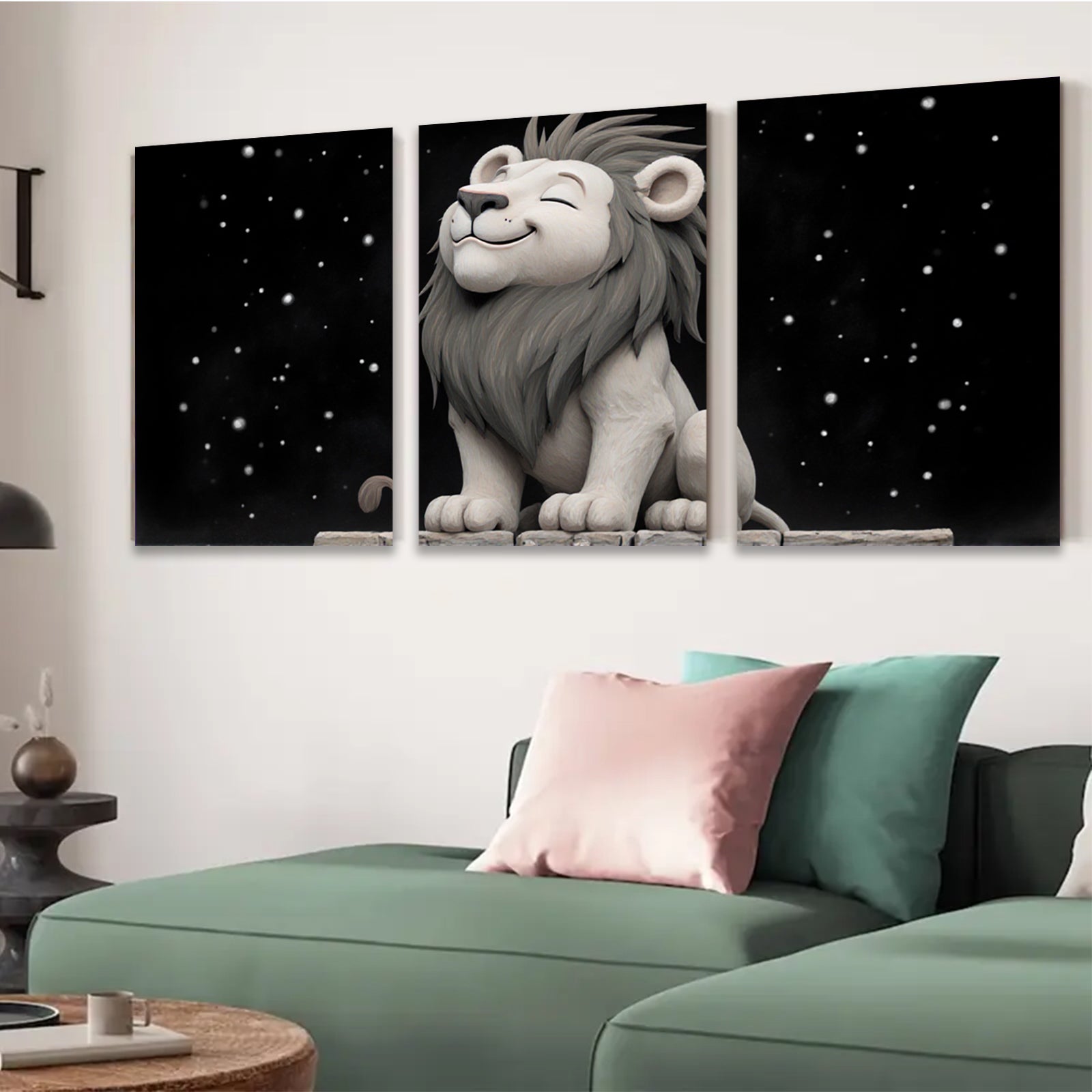 2D flat 1pc Majestic Lion Portrait Animal Wall Art Canvas Prints for Living Room Bedroom Home Decor Gallery Wrapped Modern Farmhouse Style