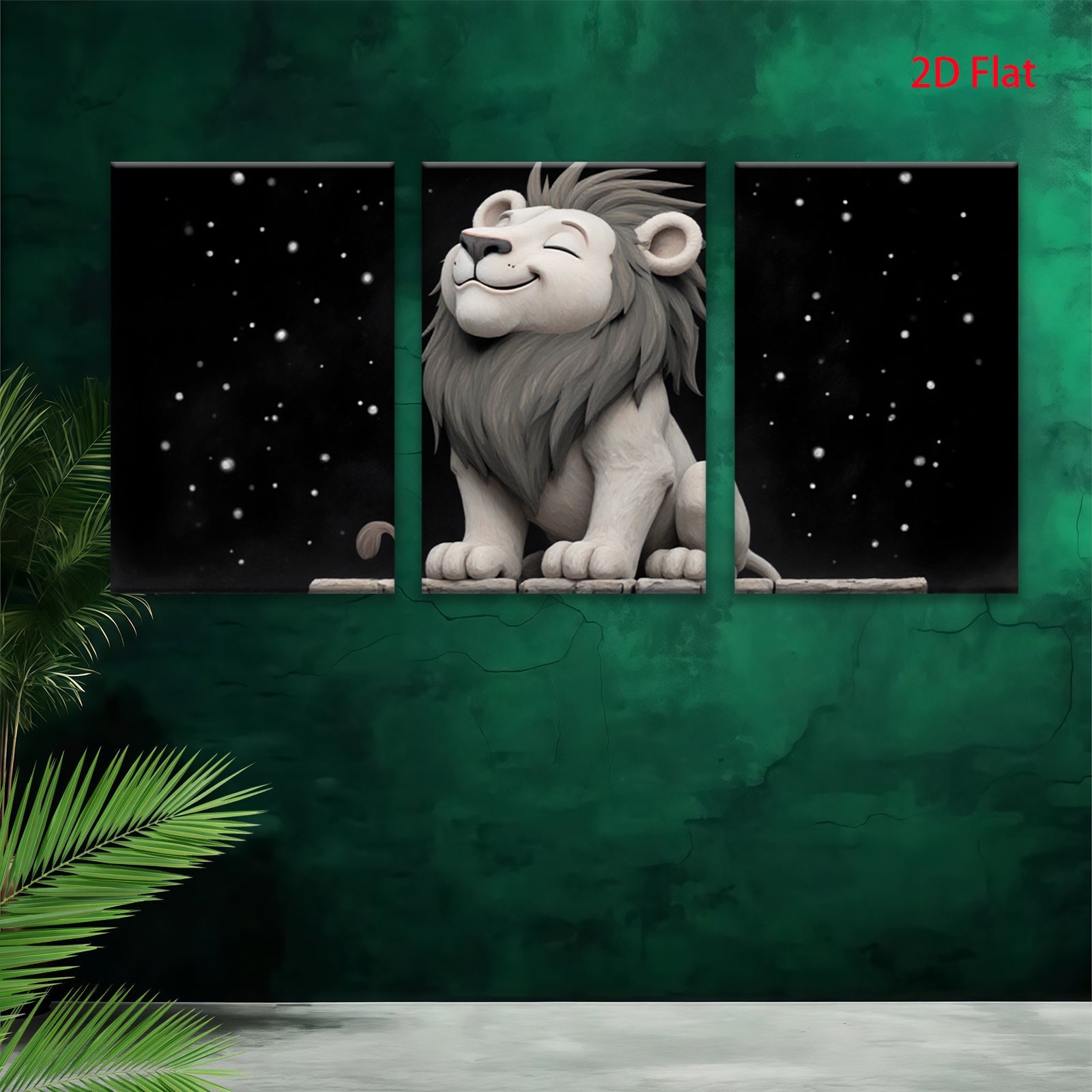 2D flat 1pc Majestic Lion Portrait Animal Wall Art Canvas Prints for Living Room Bedroom Home Decor Gallery Wrapped Modern Farmhouse Style