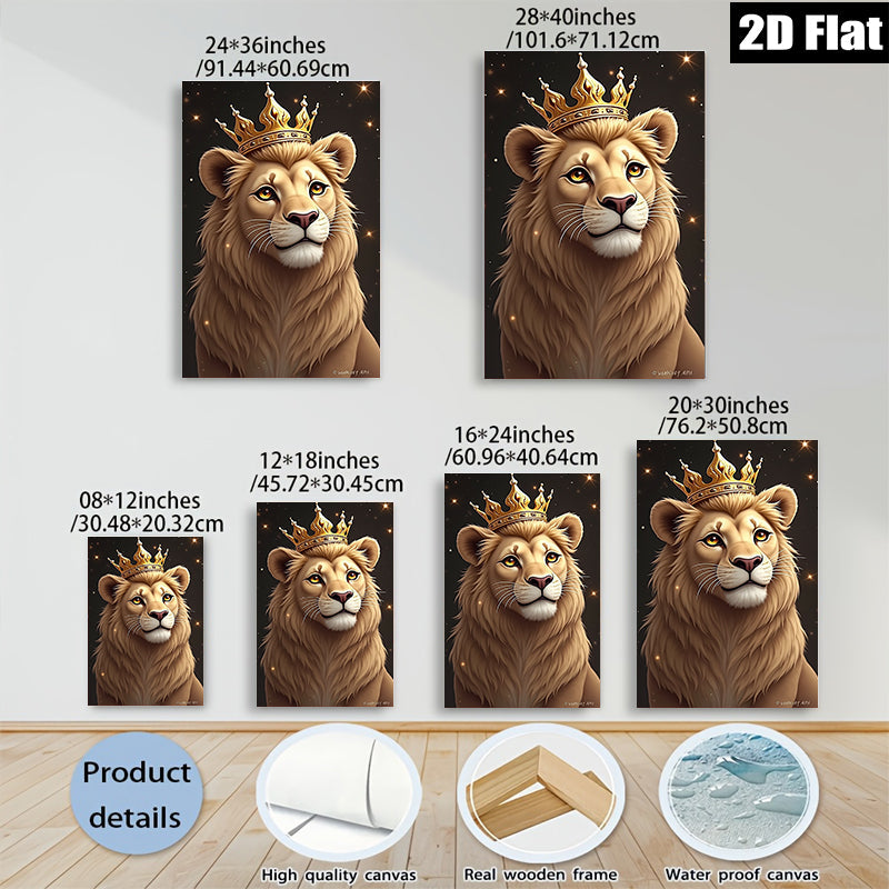 2D flat 1pc Majestic Lion Portrait Canvas Wall Art Living Room Bedroom Home Decor Gallery Wrapped Modern Farmhouse Rustic Bohemian Style Trending Now