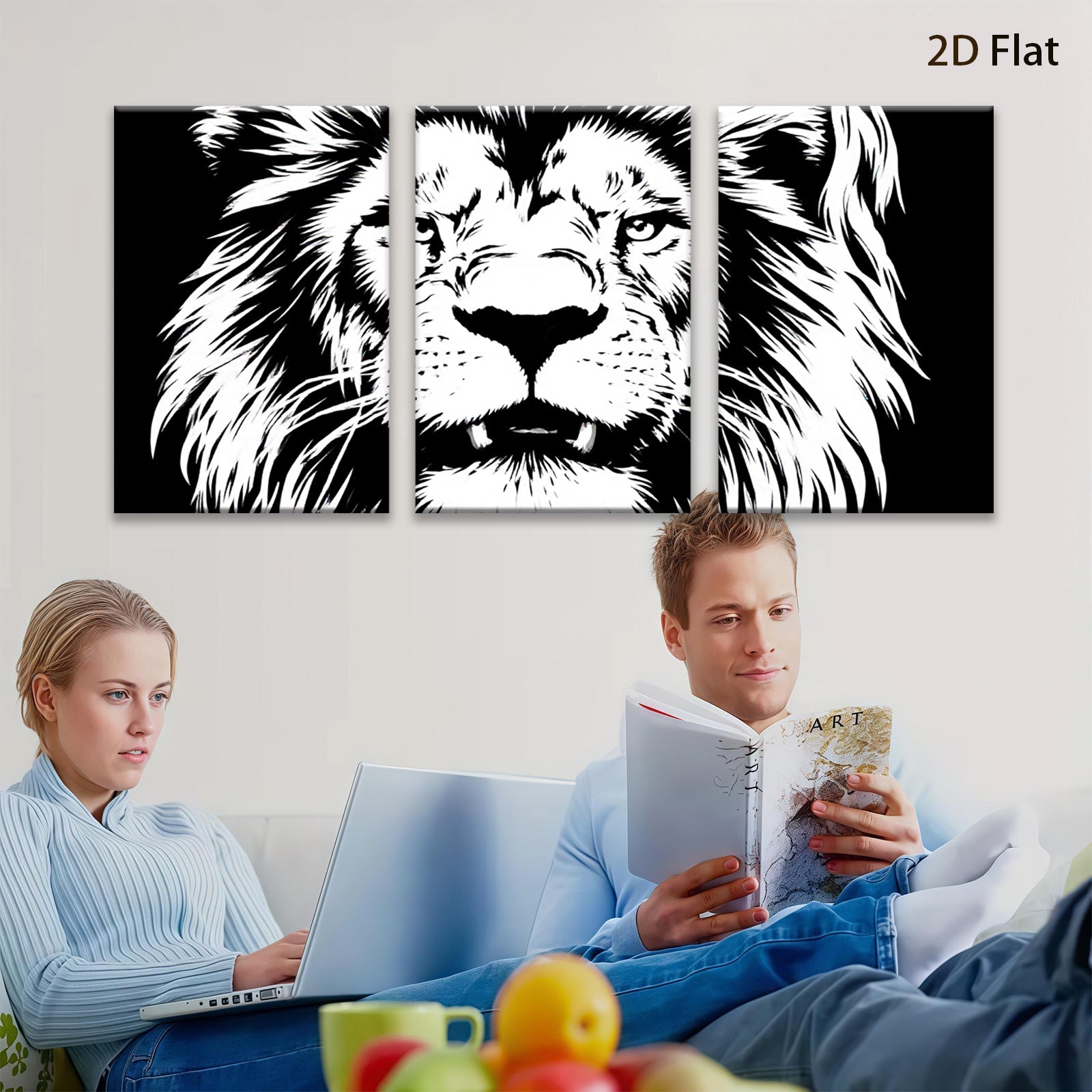 2D flat 1pc Majestic Lion Portrait Wall Art Canvas Prints for Living Room Bedroom Decor Modern Farmhouse Rustic Gallery Wrapped Artwork Animal Wildlife Home Decorations