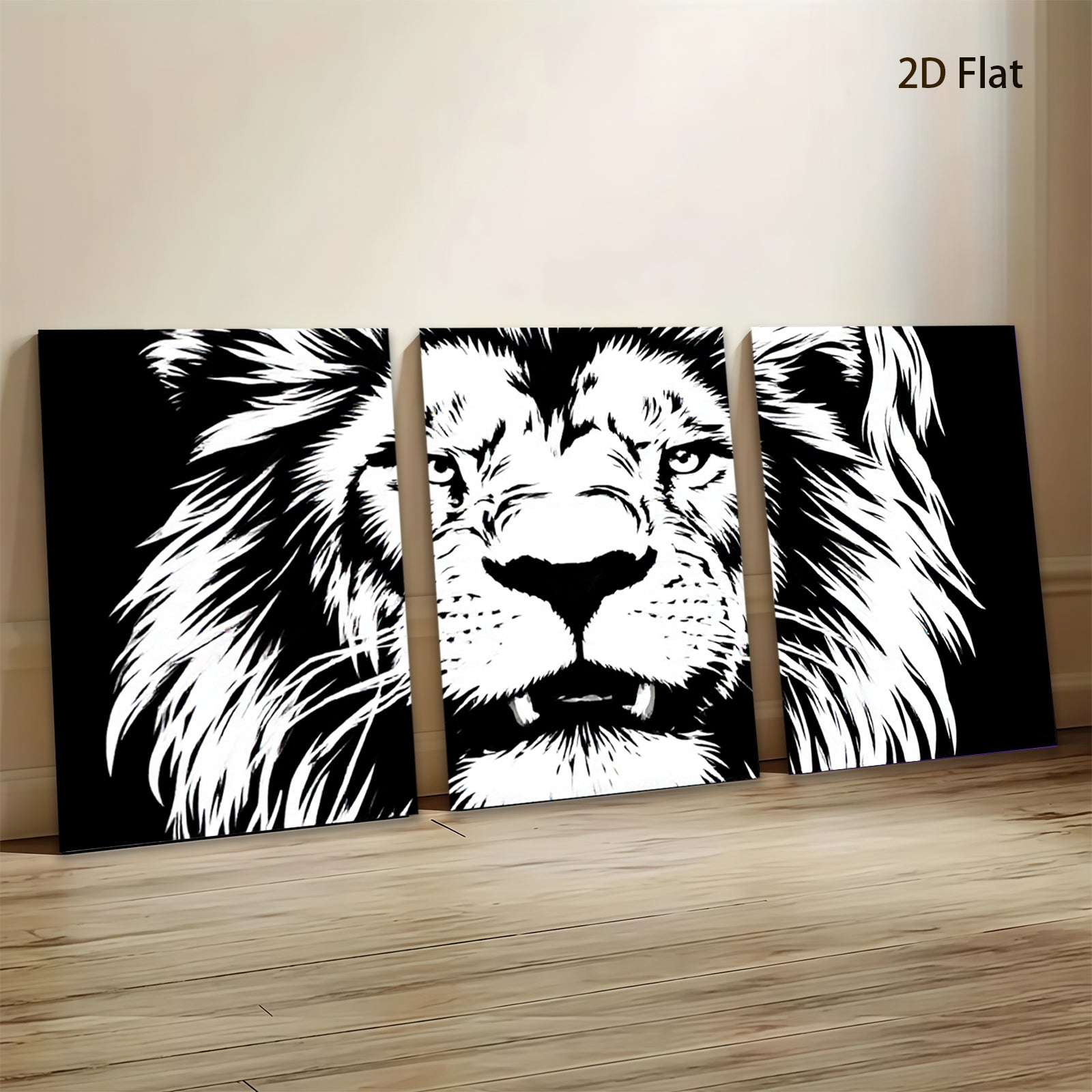2D flat 1pc Majestic Lion Portrait Wall Art Canvas Prints for Living Room Bedroom Decor Modern Farmhouse Rustic Gallery Wrapped Artwork Animal Wildlife Home Decorations