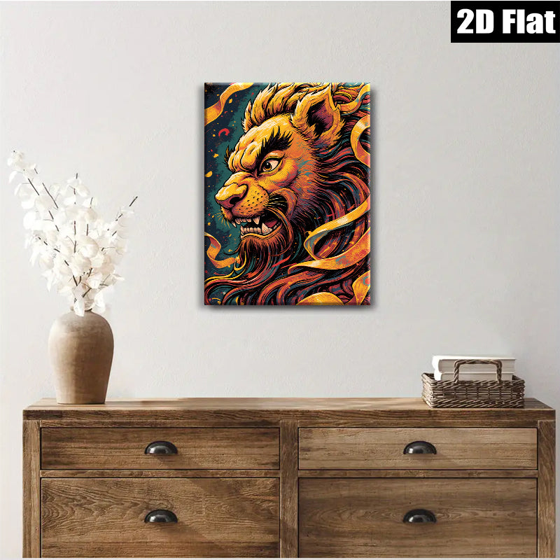 2D flat 1pc Majestic Lion Portrait Wall Art Canvas Prints for Living Room Bedroom Decor Modern Farmhouse Style Gallery Wrapped Timeless Home Décor