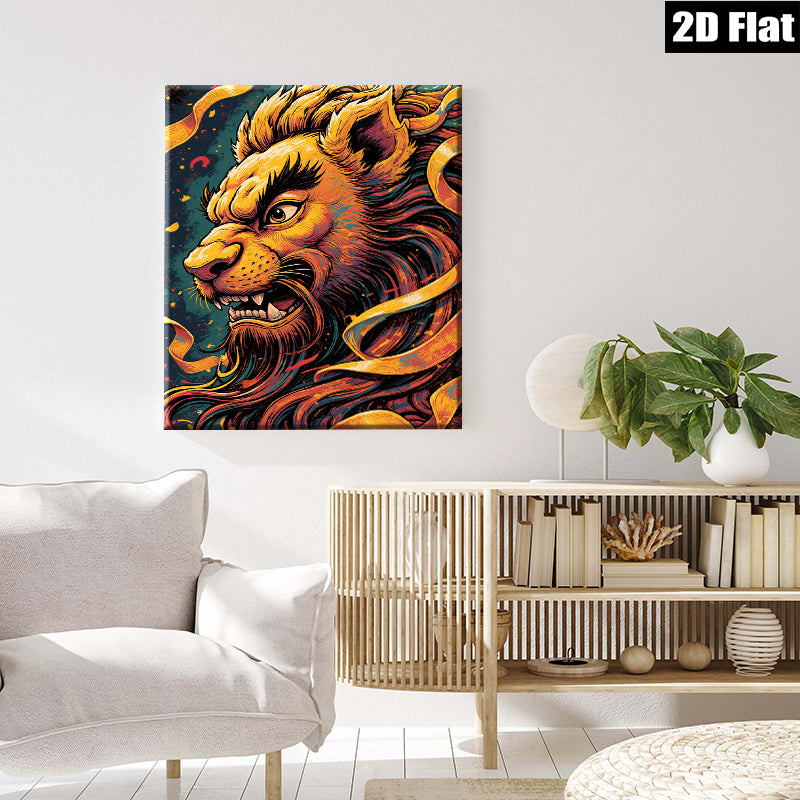 2D flat 1pc Majestic Lion Portrait Wall Art Canvas Prints for Living Room Bedroom Decor Modern Farmhouse Style Gallery Wrapped Timeless Home Décor