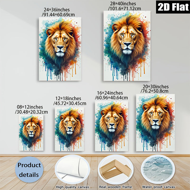 2D flat 1pc Majestic Lion Portrait Wall Art Canvas Prints for Living Room Bedroom Home Decor Modern Farmhouse Animal Paintings Gallery Wrapped Artwork Ready to Hang
