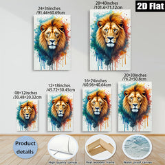 2D flat 1pc Majestic Lion Portrait Wall Art Canvas Prints for Living Room Bedroom Home Decor Modern Farmhouse Animal Paintings Gallery Wrapped Artwork Ready to Hang
