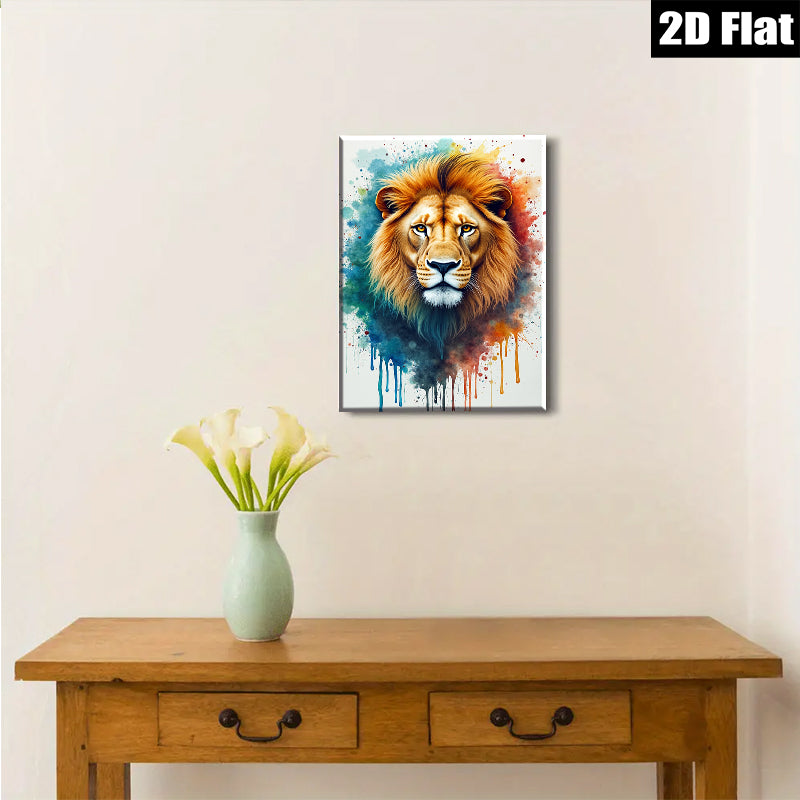2D flat 1pc Majestic Lion Portrait Wall Art Canvas Prints for Living Room Bedroom Home Decor Modern Farmhouse Animal Paintings Gallery Wrapped Artwork Ready to Hang