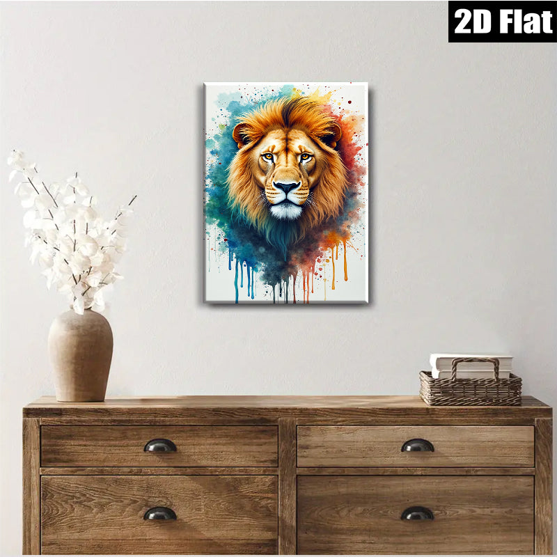 2D flat 1pc Majestic Lion Portrait Wall Art Canvas Prints for Living Room Bedroom Home Decor Modern Farmhouse Animal Paintings Gallery Wrapped Artwork Ready to Hang