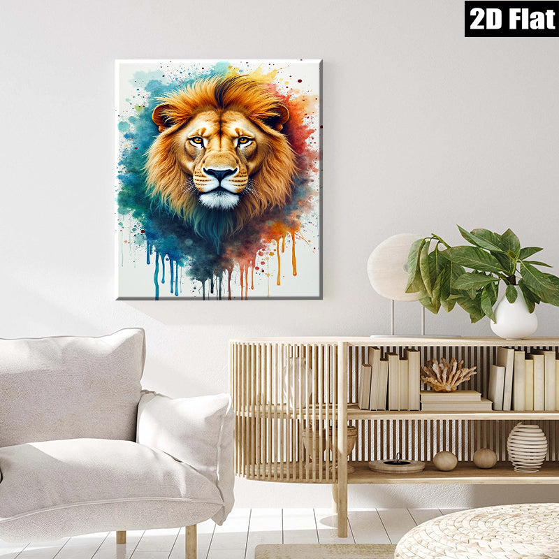 2D flat 1pc Majestic Lion Portrait Wall Art Canvas Prints for Living Room Bedroom Home Decor Modern Farmhouse Animal Paintings Gallery Wrapped Artwork Ready to Hang