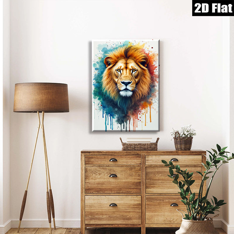 2D flat 1pc Majestic Lion Portrait Wall Art Canvas Prints for Living Room Bedroom Home Decor Modern Farmhouse Animal Paintings Gallery Wrapped Artwork Ready to Hang