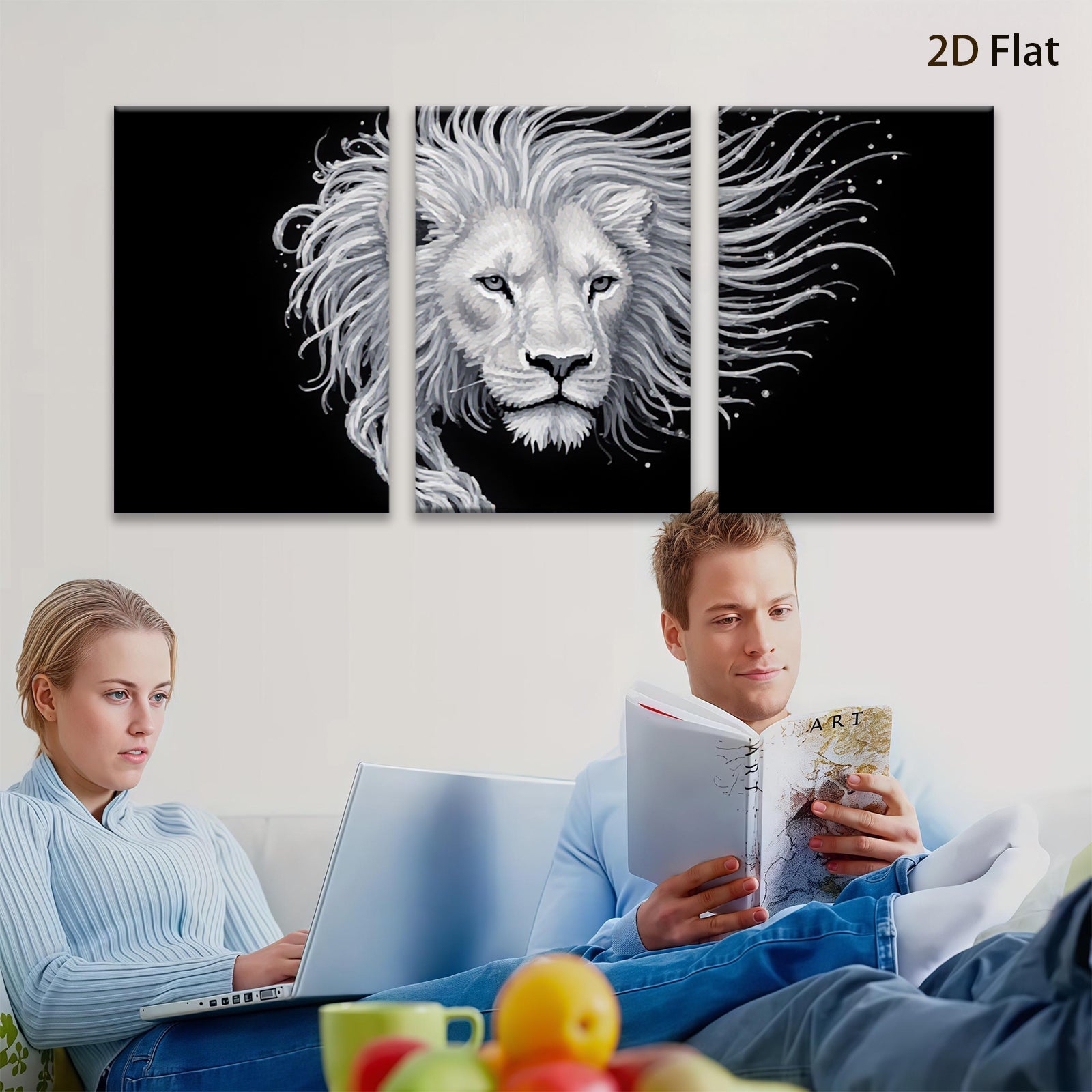 2D flat 1pc Majestic Lion Portrait Wall Art Canvas Prints for Living Room Bedroom Home Decor Modern Farmhouse Style Gallery Wrapped Ready to Hang