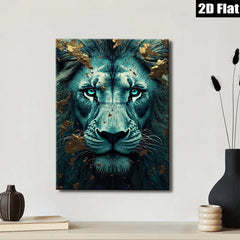 2D flat 1pc Majestic Lion Portrait Wall Art Decor Living Room Bedroom Canvas Prints Modern Farmhouse Rustic Gallery Wrapped Teal Gold Accents