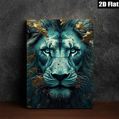 2D flat 1pc Majestic Lion Portrait Wall Art Decor Living Room Bedroom Canvas Prints Modern Farmhouse Rustic Gallery Wrapped Teal Gold Accents