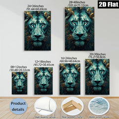 2D flat 1pc Majestic Lion Portrait Wall Art Decor Living Room Bedroom Canvas Prints Modern Farmhouse Rustic Gallery Wrapped Teal Gold Accents