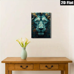 2D flat 1pc Majestic Lion Portrait Wall Art Decor Living Room Bedroom Canvas Prints Modern Farmhouse Rustic Gallery Wrapped Teal Gold Accents