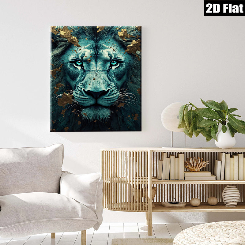 2D flat 1pc Majestic Lion Portrait Wall Art Decor Living Room Bedroom Canvas Prints Modern Farmhouse Rustic Gallery Wrapped Teal Gold Accents