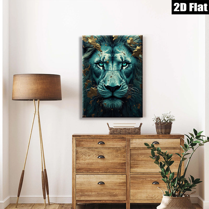 2D flat 1pc Majestic Lion Portrait Wall Art Decor Living Room Bedroom Canvas Prints Modern Farmhouse Rustic Gallery Wrapped Teal Gold Accents