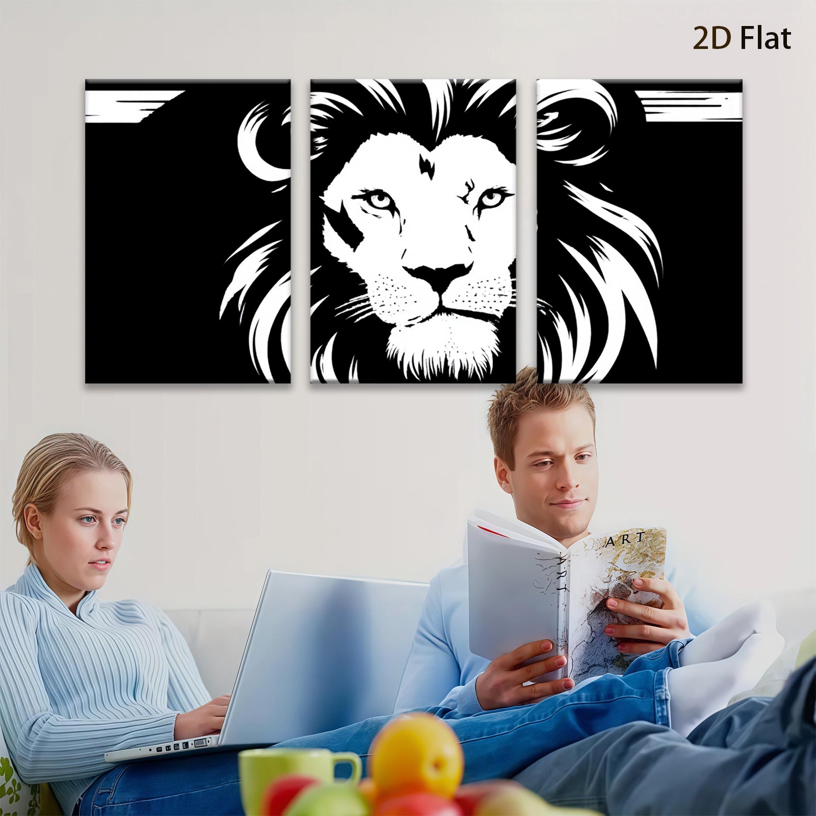 2D flat 1pc Majestic Lion Portrait Wall Art Modern Farmhouse Decor Living Room Bedroom Canvas Prints Gallery Wrapped Animal Wildlife Pictures Trending Now Coastal Style