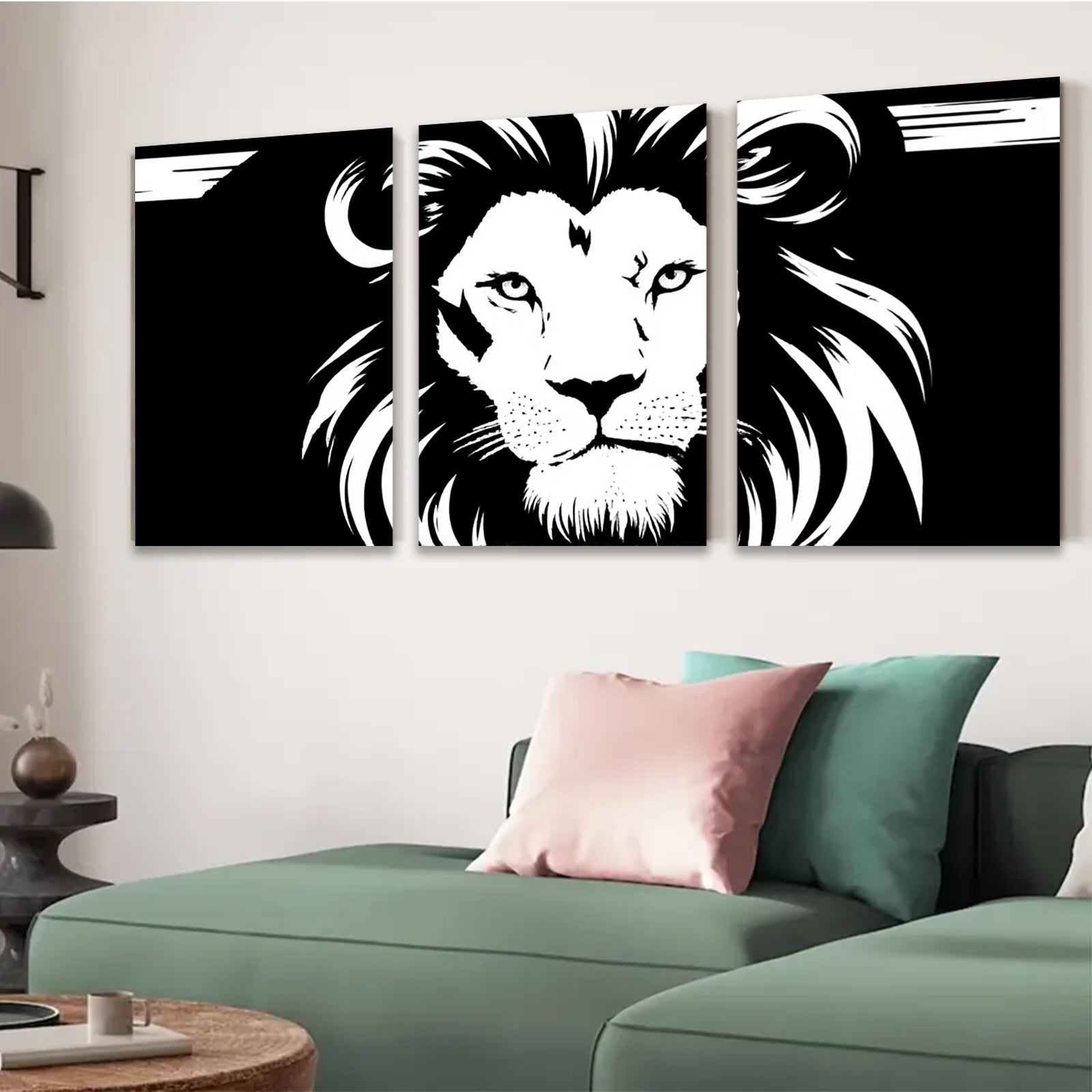 2D flat 1pc Majestic Lion Portrait Wall Art Modern Farmhouse Decor Living Room Bedroom Canvas Prints Gallery Wrapped Animal Wildlife Pictures Trending Now Coastal Style