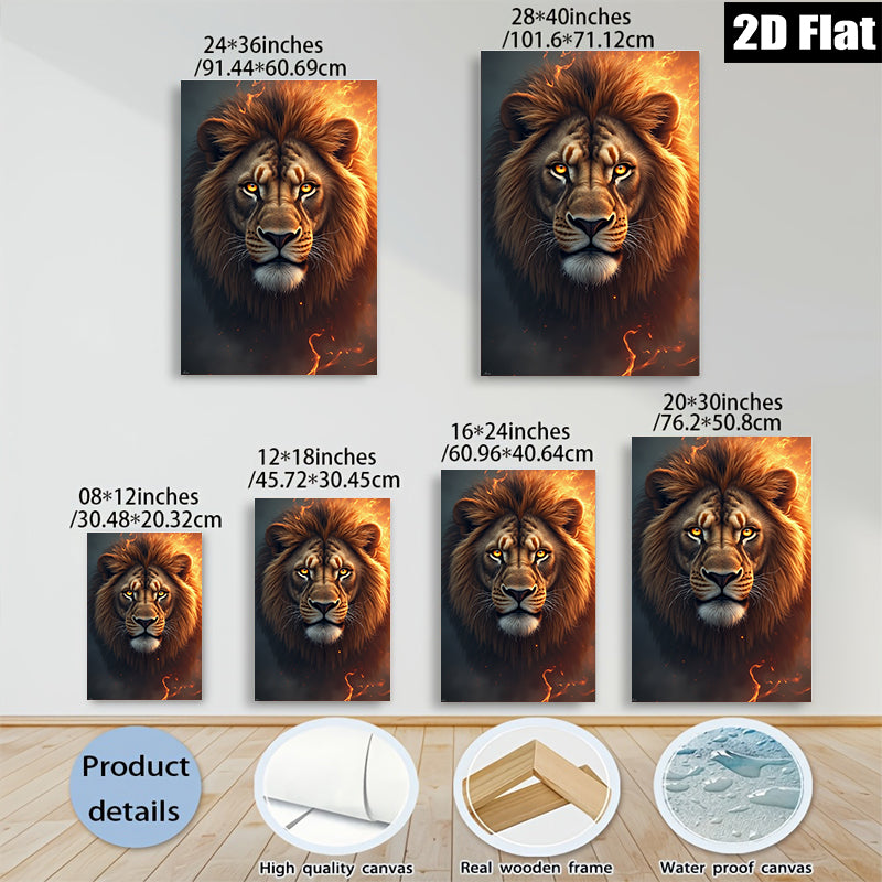 2D flat 1pc Majestic Lion Portrait Wildlife Art Canvas Wall Decor for Living Room Bedroom Modern Farmhouse Gallery Wrapped Timeless Artwork