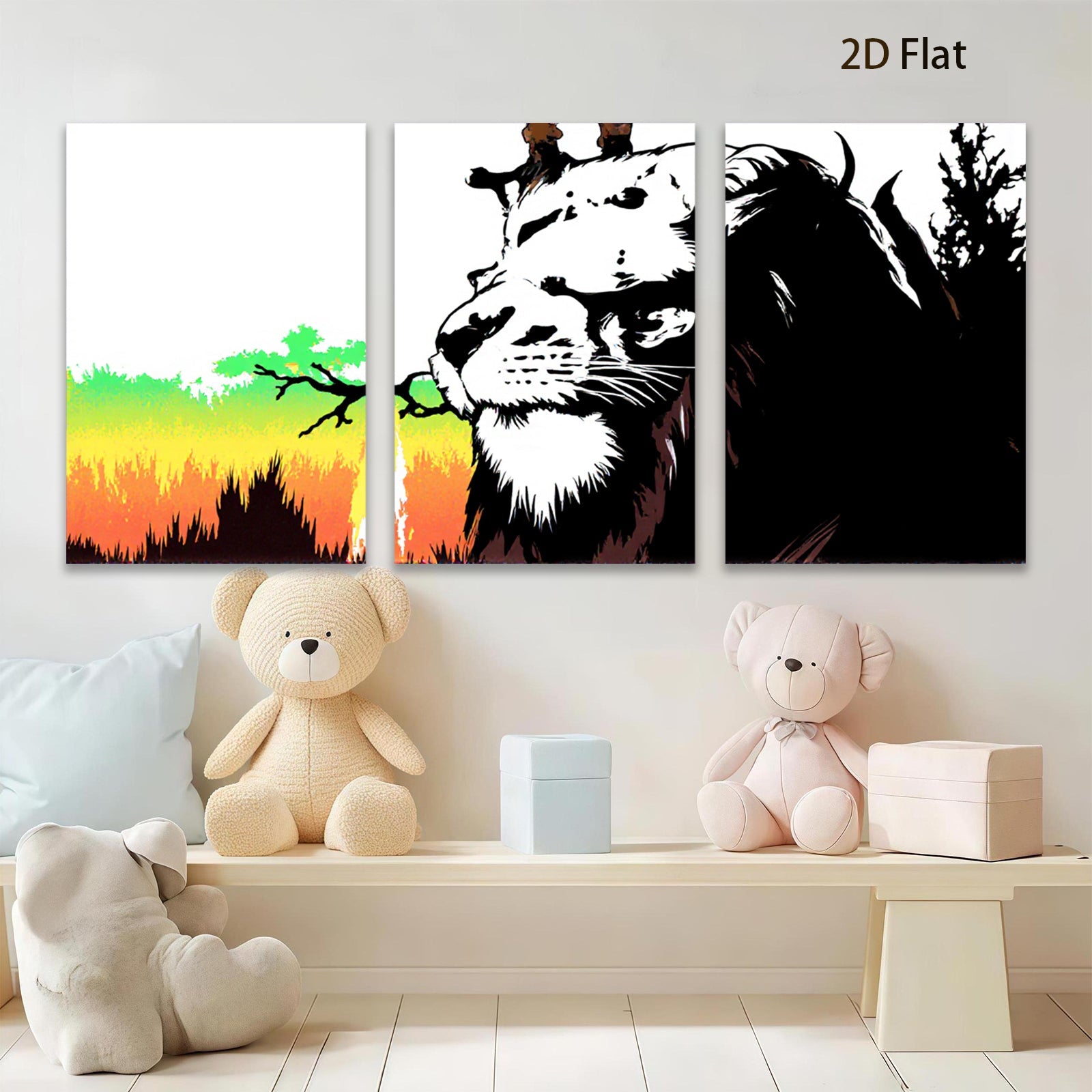 2D flat 1pc Majestic Lion Portrait Wildlife Canvas Wall Art Decor Living Room Bedroom Modern Farmhouse Gallery Wrapped Ready to Hang Tealightful