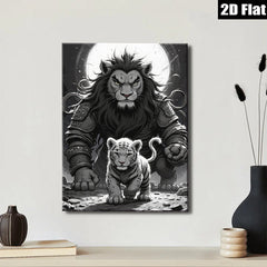 2D flat 1pc Majestic Lion Protects Cub Wildlife Canvas Wall Art for Living Room Bedroom Gallery Wrapped Home Decor Modern Farmhouse Style