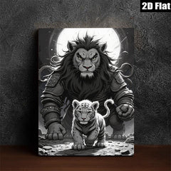 2D flat 1pc Majestic Lion Protects Cub Wildlife Canvas Wall Art for Living Room Bedroom Gallery Wrapped Home Decor Modern Farmhouse Style