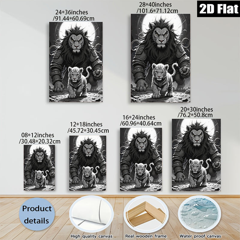 2D flat 1pc Majestic Lion Protects Cub Wildlife Canvas Wall Art for Living Room Bedroom Gallery Wrapped Home Decor Modern Farmhouse Style