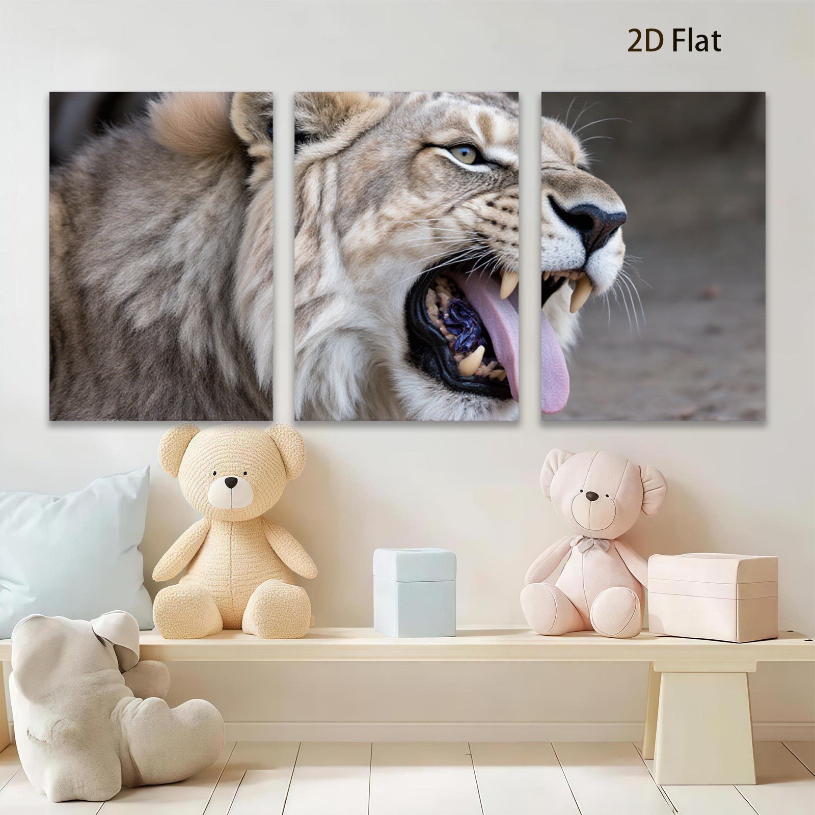 2D flat 1pc Majestic Lion Roar Animal Wildlife Portrait Canvas Wall Art Decor Living Room Bedroom Gallery Wrapped Modern Farmhouse Rustic Glam Boho