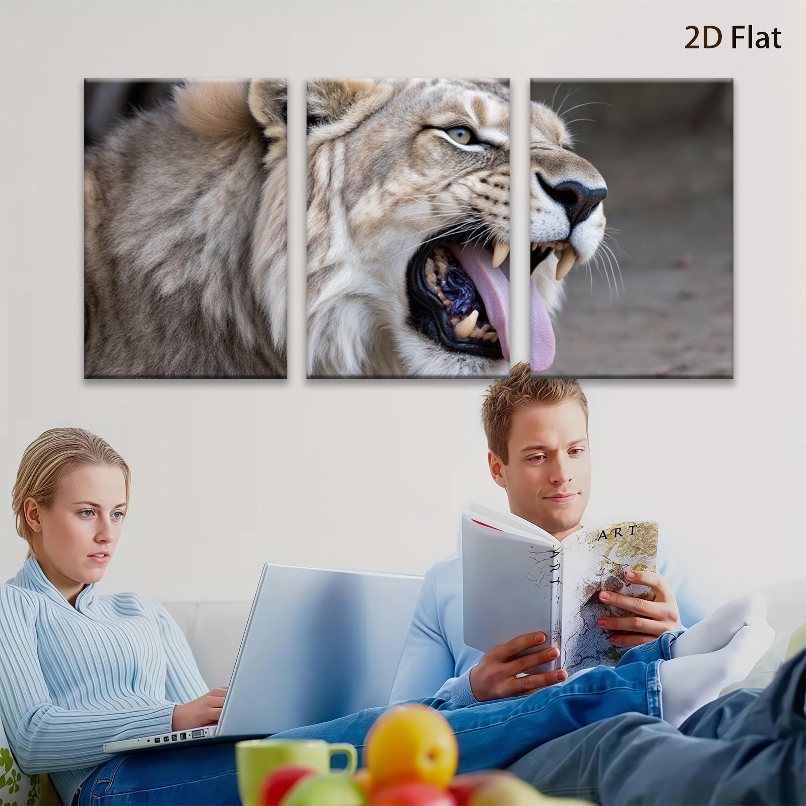 2D flat 1pc Majestic Lion Roar Animal Wildlife Portrait Canvas Wall Art Decor Living Room Bedroom Gallery Wrapped Modern Farmhouse Rustic Glam Boho