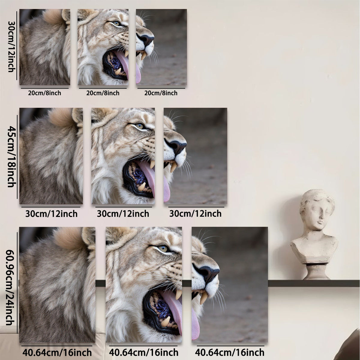 2D flat 1pc Majestic Lion Roar Animal Wildlife Portrait Canvas Wall Art Decor Living Room Bedroom Gallery Wrapped Modern Farmhouse Rustic Glam Boho
