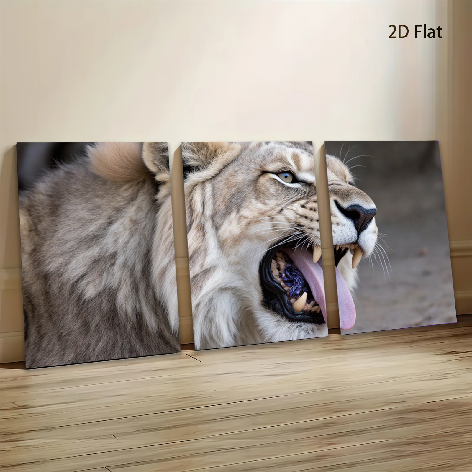 2D flat 1pc Majestic Lion Roar Animal Wildlife Portrait Canvas Wall Art Decor Living Room Bedroom Gallery Wrapped Modern Farmhouse Rustic Glam Boho