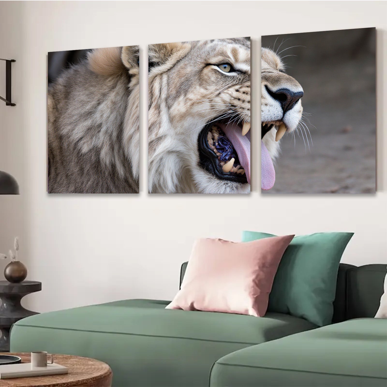 2D flat 1pc Majestic Lion Roar Animal Wildlife Portrait Canvas Wall Art Decor Living Room Bedroom Gallery Wrapped Modern Farmhouse Rustic Glam Boho