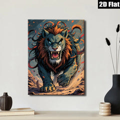 2D flat 1pc Majestic Lion Roar Powerful Wildlife Art Canvas Wall Decor Living Room Bedroom Modern Farmhouse Gallery Wrapped Ready to Hang