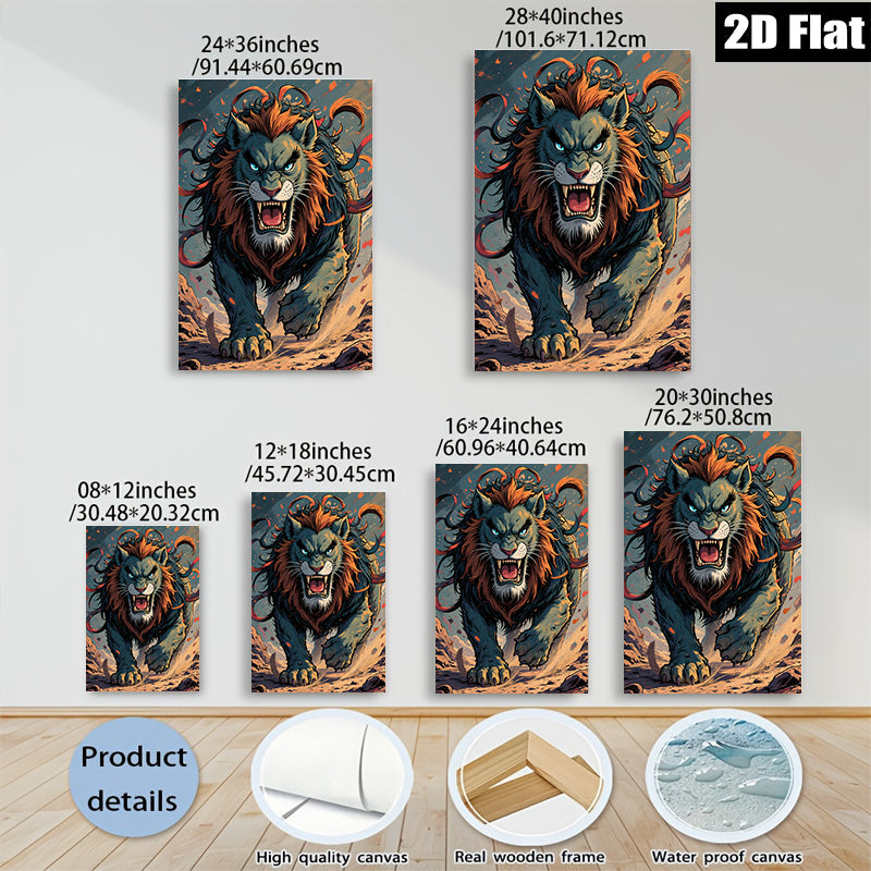 2D flat 1pc Majestic Lion Roar Powerful Wildlife Art Canvas Wall Decor Living Room Bedroom Modern Farmhouse Gallery Wrapped Ready to Hang