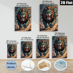 2D flat 1pc Majestic Lion Roar Powerful Wildlife Art Canvas Wall Decor Living Room Bedroom Modern Farmhouse Gallery Wrapped Ready to Hang